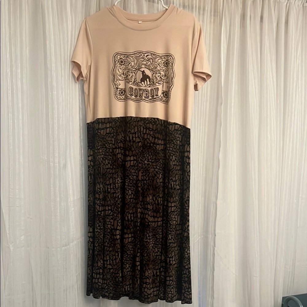 Women's Cowboy Graphic Dress - Black and Cream